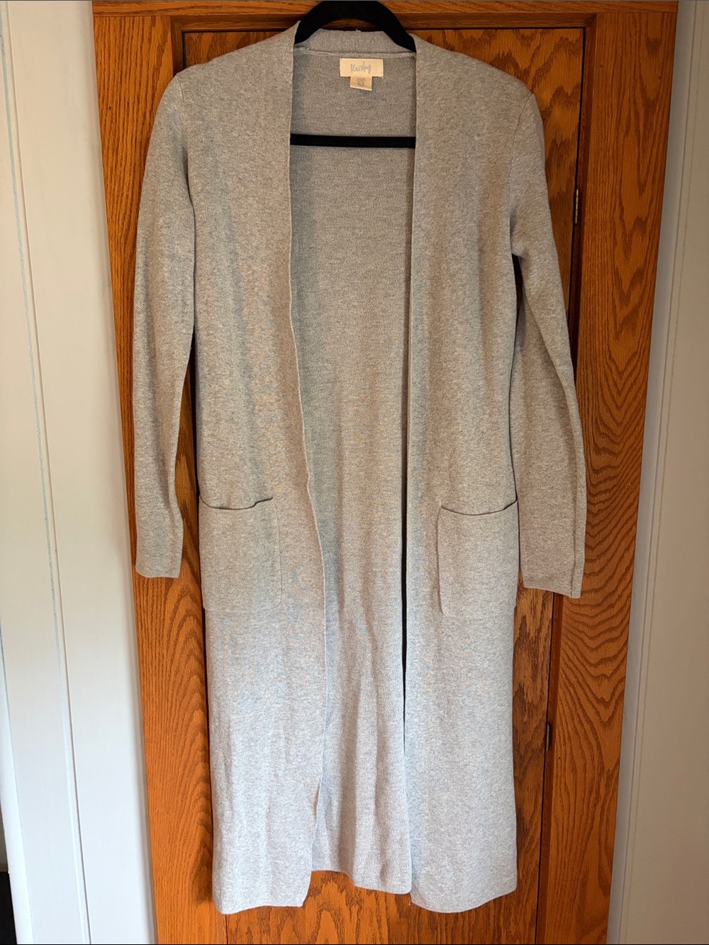 Kaisely Light Gray Open-Front Long Cardigan